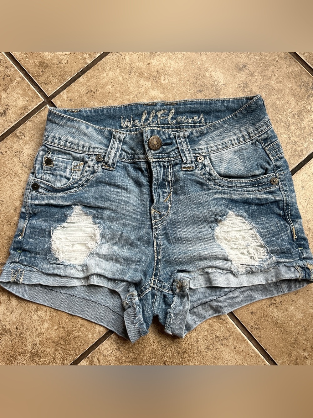 Wildflowers Light Blue Ripped Denim Shorts